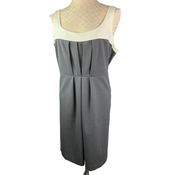 XL Old Navy Women's Sheath Dress Sleeveless Gray Ponte Knit Cream Trim - Picture 4 of 6